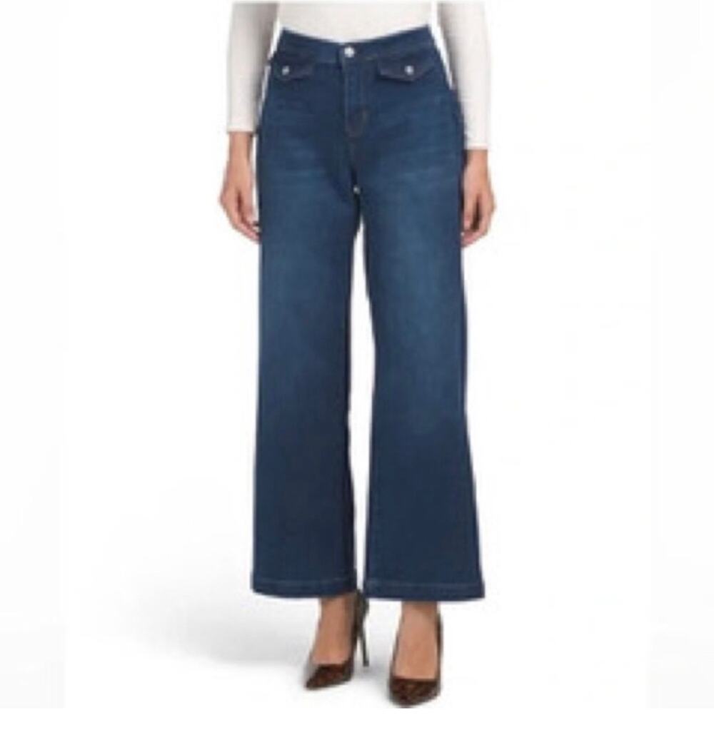 Nicole Miller 8 Nomad Super High Rise Wide Leg Jeans Sailor Pockets Coastal EUC
